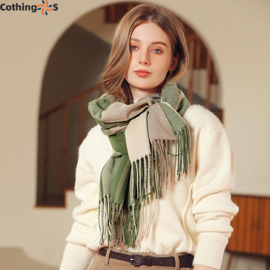 Plaid Faux Cashmere Scarf Winter Scarf Female Shawl Thickened Warm Tassel Scarf