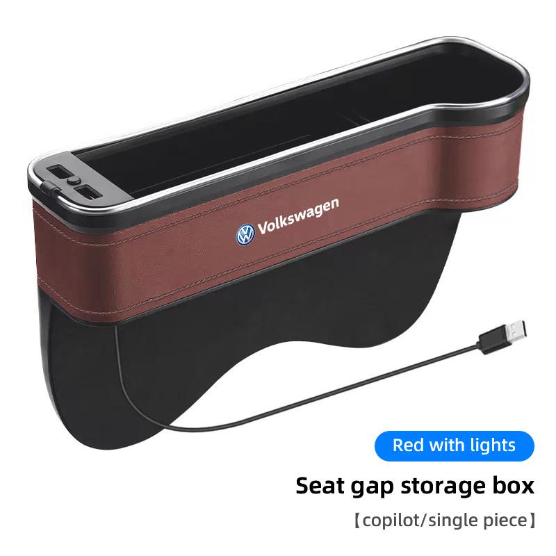 LED Light Car Seat Gap Storage Box For VW Golf Amarok Phaeton GTI Passat Car Interior Storage Pocket Case Cup Holder keychain