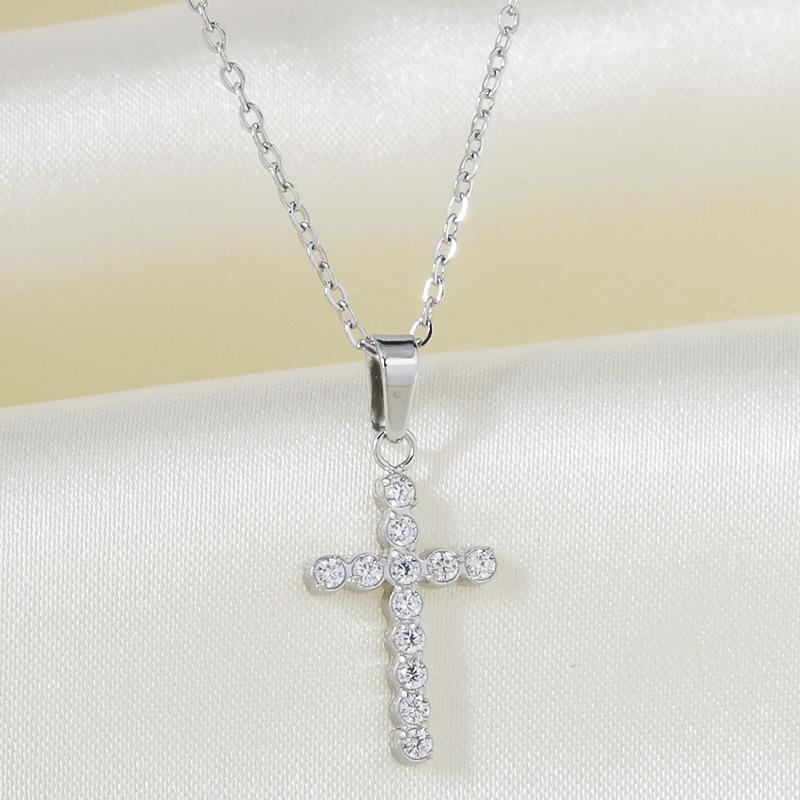 Cross Necklace Women's Summer Full Diamond Simple Versatile Premium Sense Clavicle Chain Light Luxury Micro-inlaid Zircon Necklace Titanium Steel