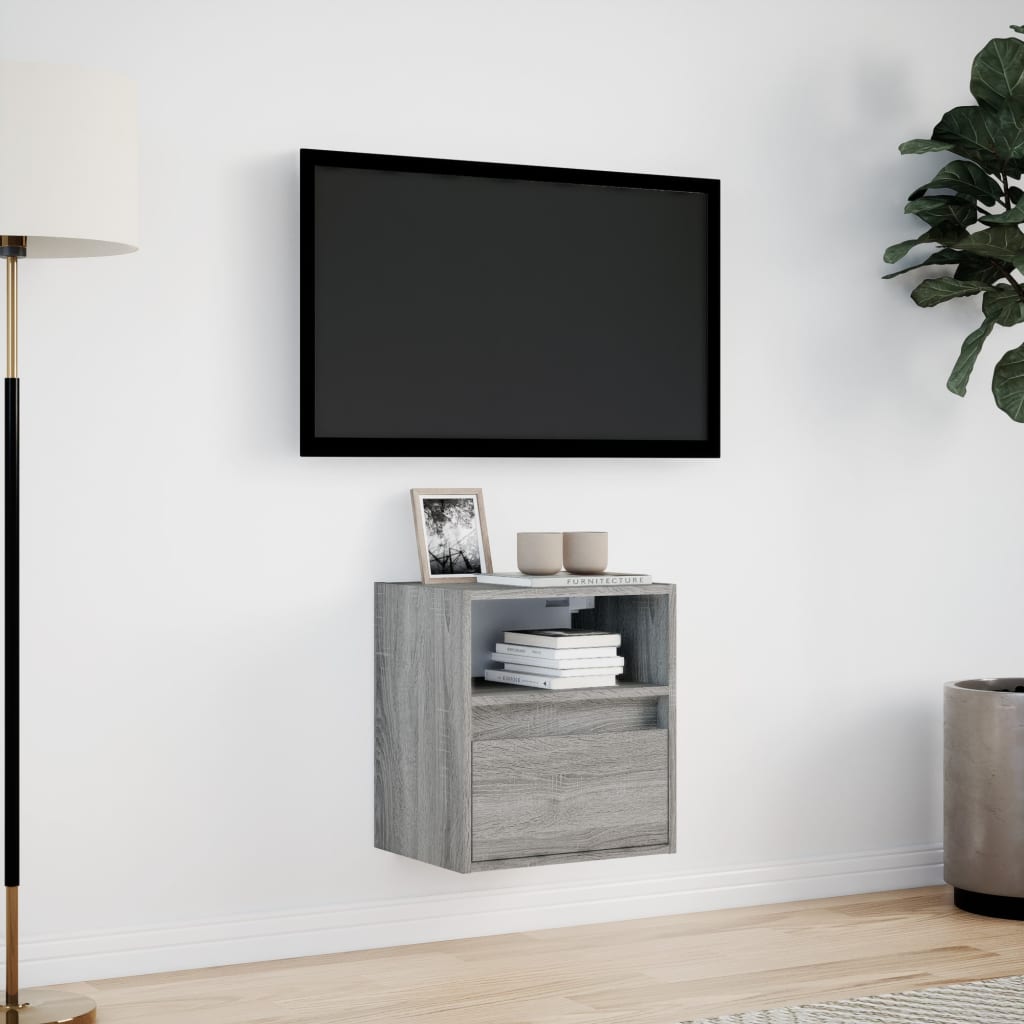 Wall Mounted TV Cabinet with LED Lighting Grey Sonoma 41 x 31 x 45 cm