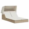 Double Sun Lounger with Canopy and Cushions Beige Poly Rattan