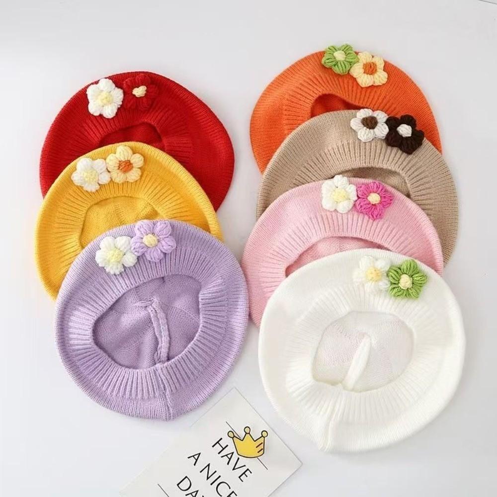 Cute Flower Toddler Beret Hat Comfortable Beanies Cap Fashion Knitted Hats Autumn Winter