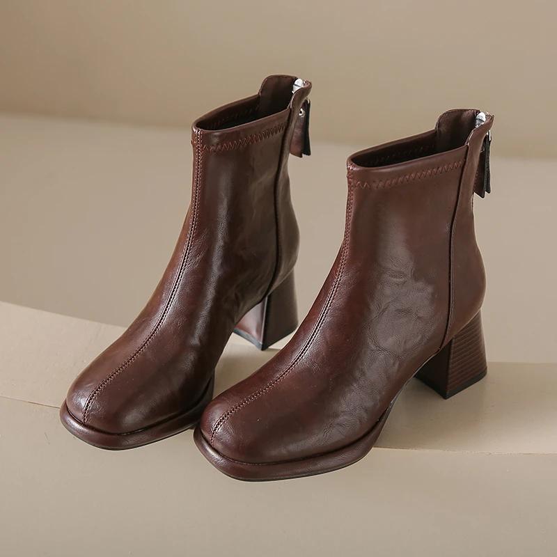 Fashion Plus Size 43 Women Victorian Ankle Boots Leather Lace Heel Shoes for Women Lace Up Spliced Fashion Ladies High Heels Woman Boots