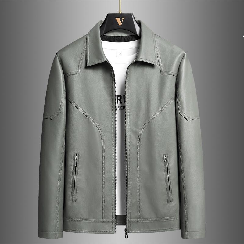 Trendy new men's leather jacket spring and autumn lapel pu leather top leather jacket fashion casual versatile leather jacket