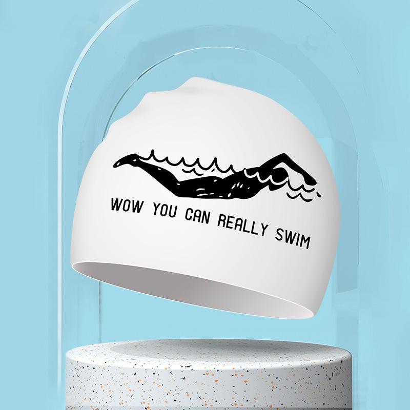 Большие силиконовые шапочки для плавания с принтом, удобные длинные шапочки для защиты ушей, шапочки для плавания, аксессуары для бассейна