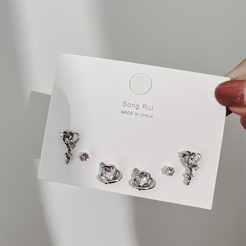 Серьги-гвоздики в форме розового сердца для женщин и девочек, корейский комплект сережек-бантов, сладкие серьги-подвески из кристаллов, модные ювелирные изделия