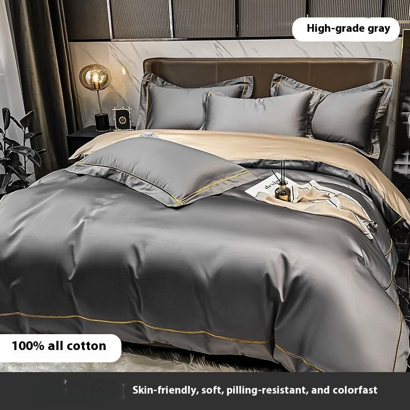 Four-piece Set of Pure Cotton Bedding Light Luxury Skin-friendly and Breathable Washed Sheets Quilt Covers Pillowcases
