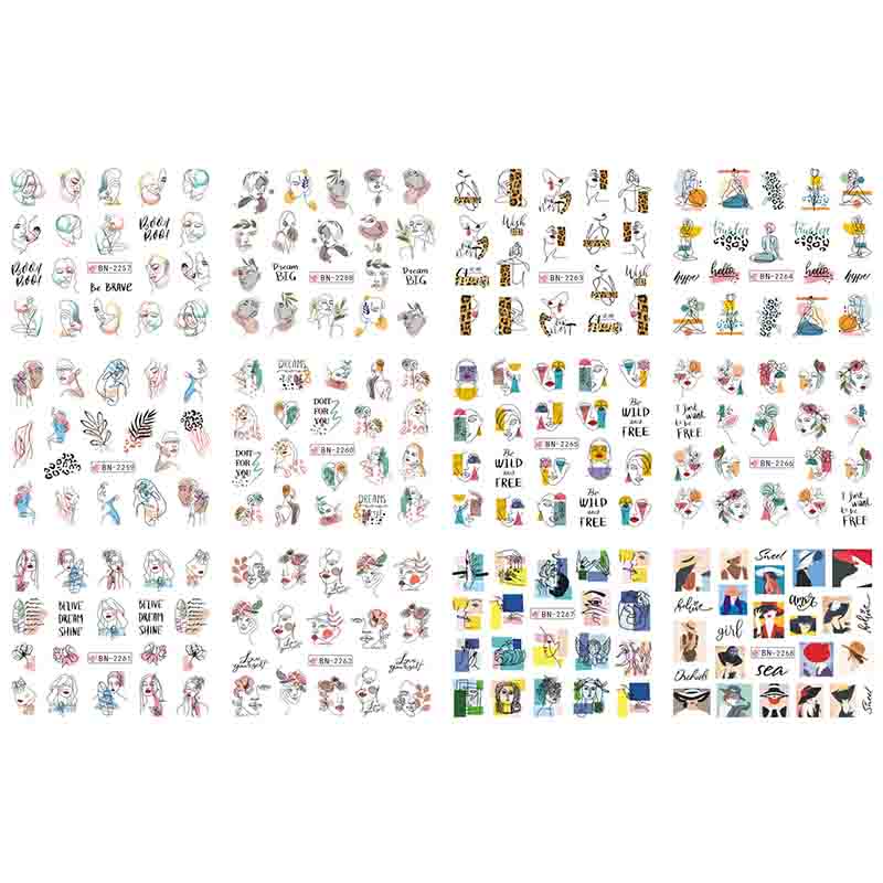 Наклейки для дизайна ногтей в 12 стилях с абстрактными, цветочными и геометрическими рисунками