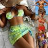 Womens Sexy Print Bandage Swimsuit 3 Piece Bathing Suit Retro Hawaii Print Bikini Set