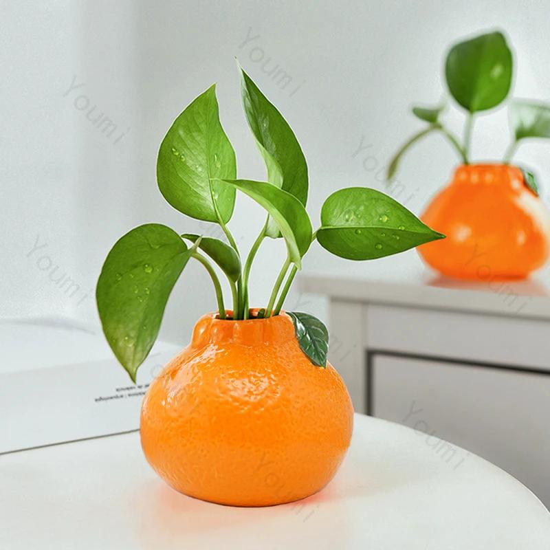 Креативные оранжевые керамические вазы для цветов для дома, гостиной, вазы для цветочных композиций, изысканные украшения для рабочего стола в офисе, подарки