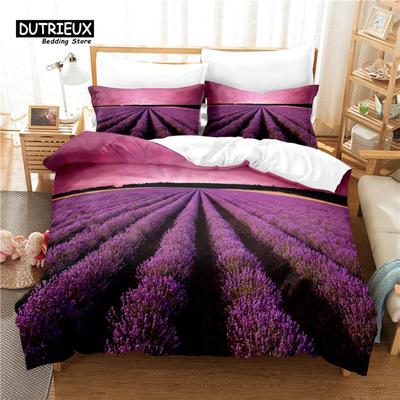 Комплект постельного белья с цифровой печатью Lavender, комплект пододеяльников, постельное белье 3D, лен, размер Queen, дизайн одежды