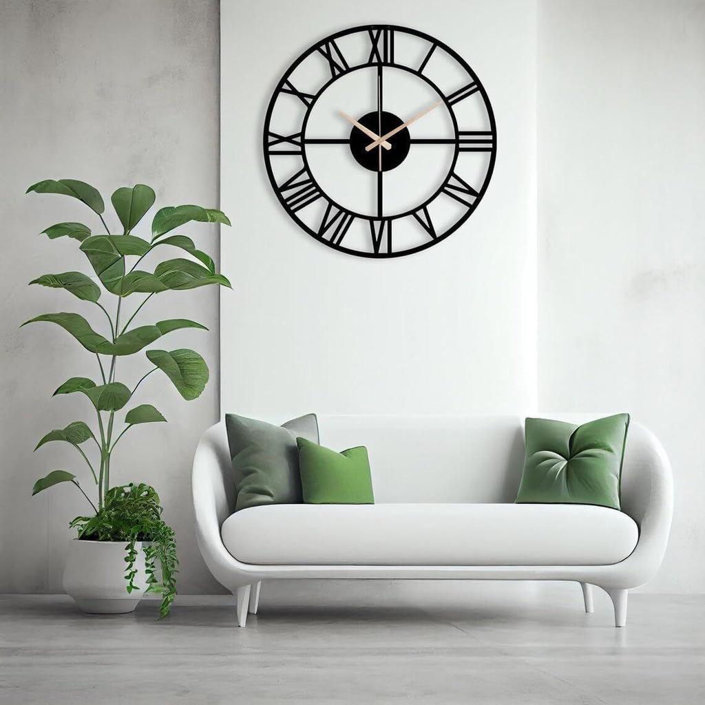Large World Map Wall Clock, Metal Minimalist Modern Clock, Round Silent Non-Ticking Battery Operated Wall Clocks for Living Room / Home /Kitchen
