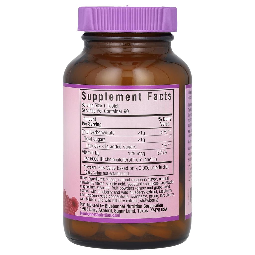 Vitamin D3, Raspberry, 5000Iu (125Mg), 90 Chewable Tablets