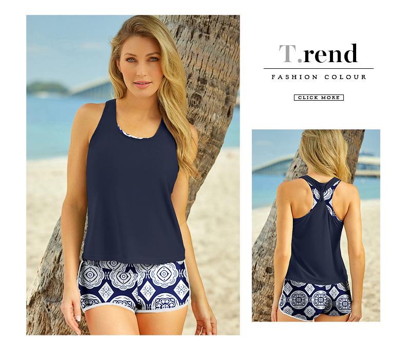 Women's Printed High-Waisted Boyleg Tankini: European & American Swimwear