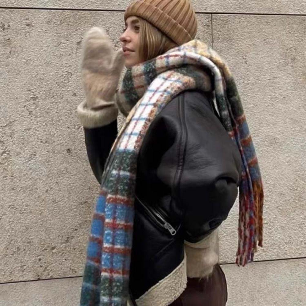Tassel Winter Cashmere Scarves Rainbow Color Long Shawl Thicken Plaid Wool Scarf Autumn Winter