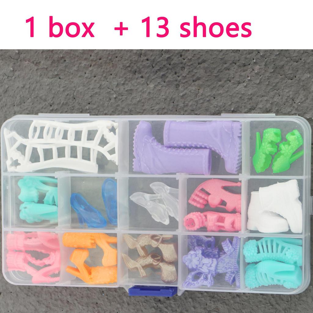 1/6 Dolls Shoes Pack with Storage Box, Flats High Heels Boot, Dollhouse Furniture for 30cm Doll 30cm Doll Toy Gift Set