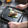 Japanese Black Frosted Steak Plate, High-Value Creative Square Plate, Restaurant Western Pasta Plate, Commercial Ceramic Dish Plate