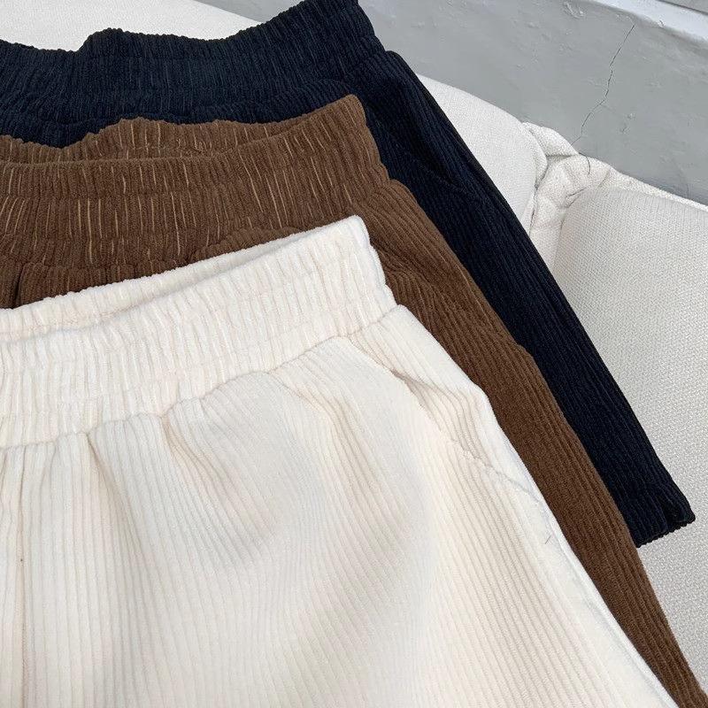 Женские вельветовые шорты в корейском стиле 2024 года: Высокая посадка, широкий крой, повседневный свободный крой для осени/зимы