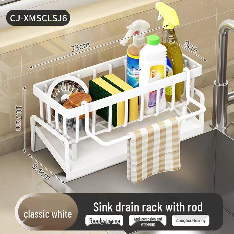 Wall-Mounted Sink Rack: Dish Soap Holder & Drainer for Sponges and Steel Wool.