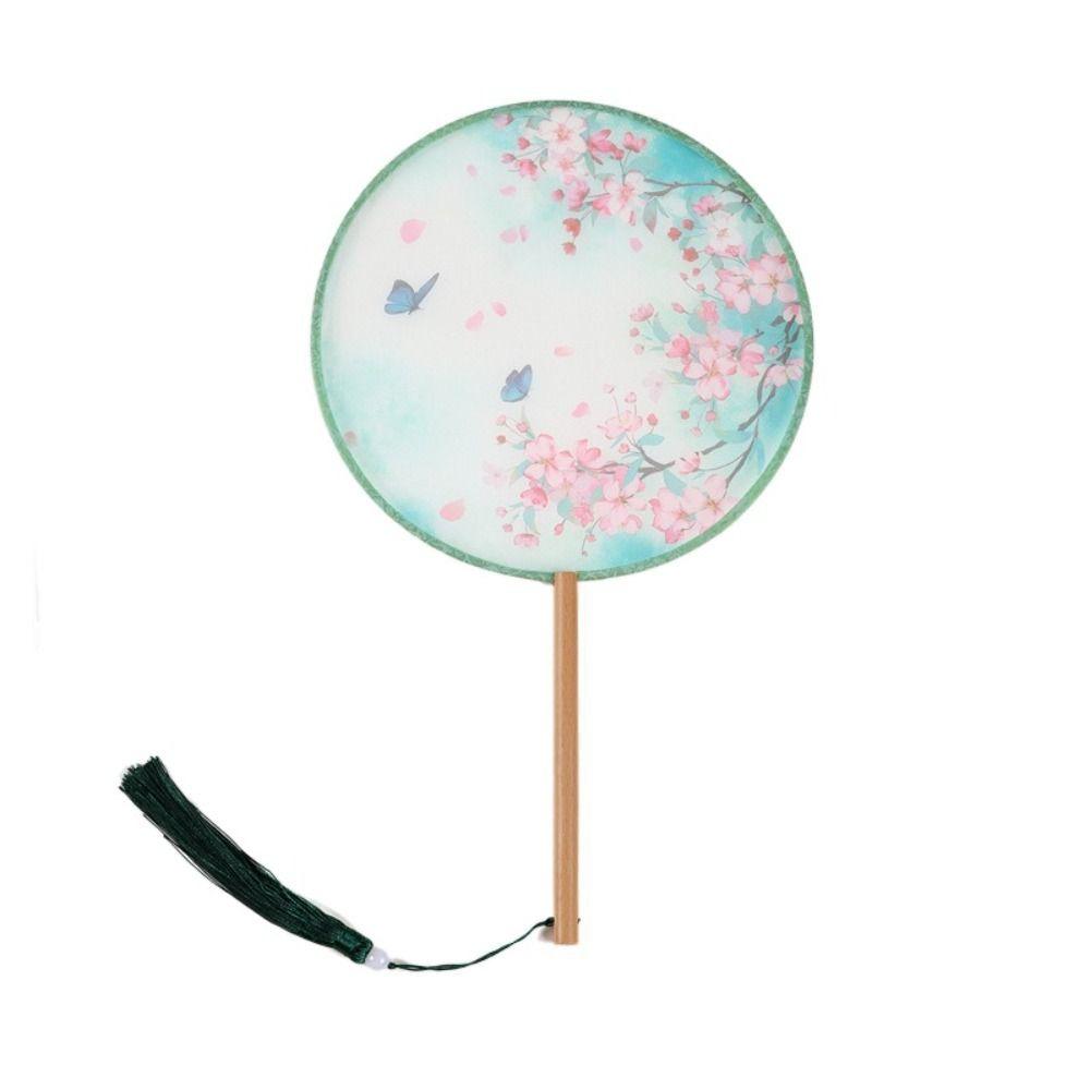 Ручной веер с вышивкой и кисточками, шелковый веер, классический китайский стиль, круглый веер, домашний декор