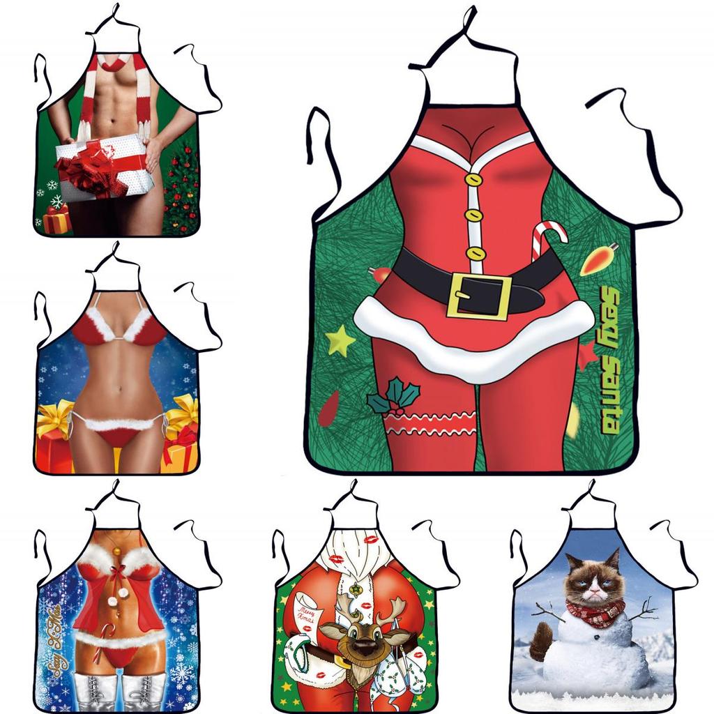 Polyester Waterproof Apron With Fun Cartoon Prints For Couples Cooking And Party Use