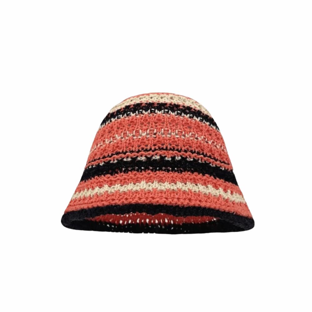 Striped Knitted Hollow Fisherman Hat UV Protection Breathable Straw Bucket Cap Big Eaves Multicolor Thin Sunshade Hat Travel