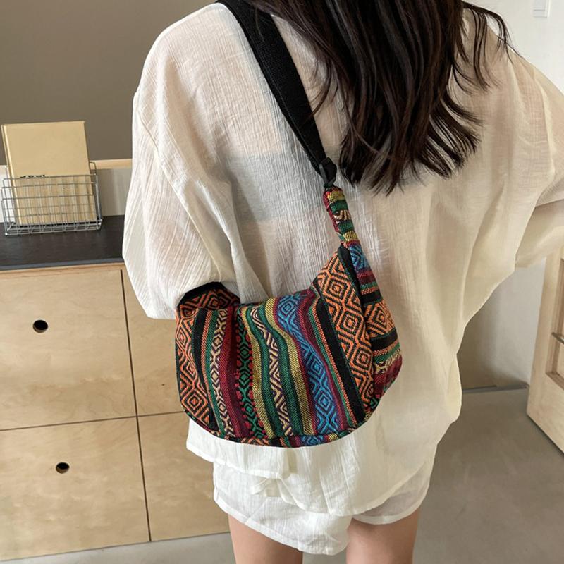 Сумка через плечо в племенном стиле, складная, кроссбоди, на молнии, в полоску, сумка-хобо кроссбоди для женщин, повседневная сумочка CLE