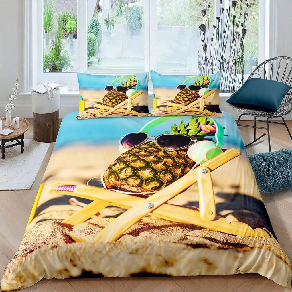 Pineapple black gold quilt cover Down quilt cover 3D digital printing kit Bedroom bedding set Three-piece set