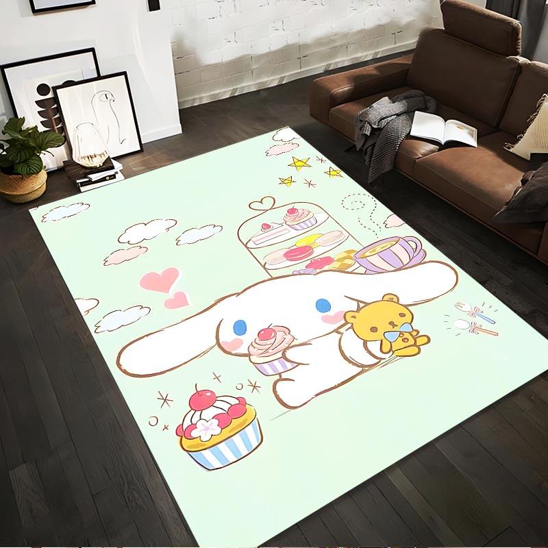Cute Cartoon Bunny and Bear with Cupcakes and Coffee on Green Pastel Background Suitable for use as an anti-slip1 for1room and bedroom sofas
