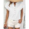 Summer Short Sleeve Loose Women Blouse New V-neck Button Retro Cotton Shirts Office Casual Simple Tops Shir… More