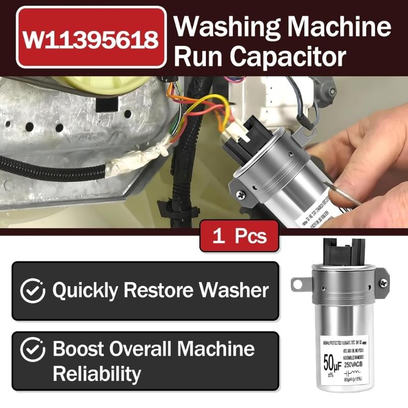 W11395618 Конденсатор для стирально-сушильной машины 50 мкФ 250 В для W10866250 W11315694 W11162560 W10625046 4931353 PS12731163 W10843769