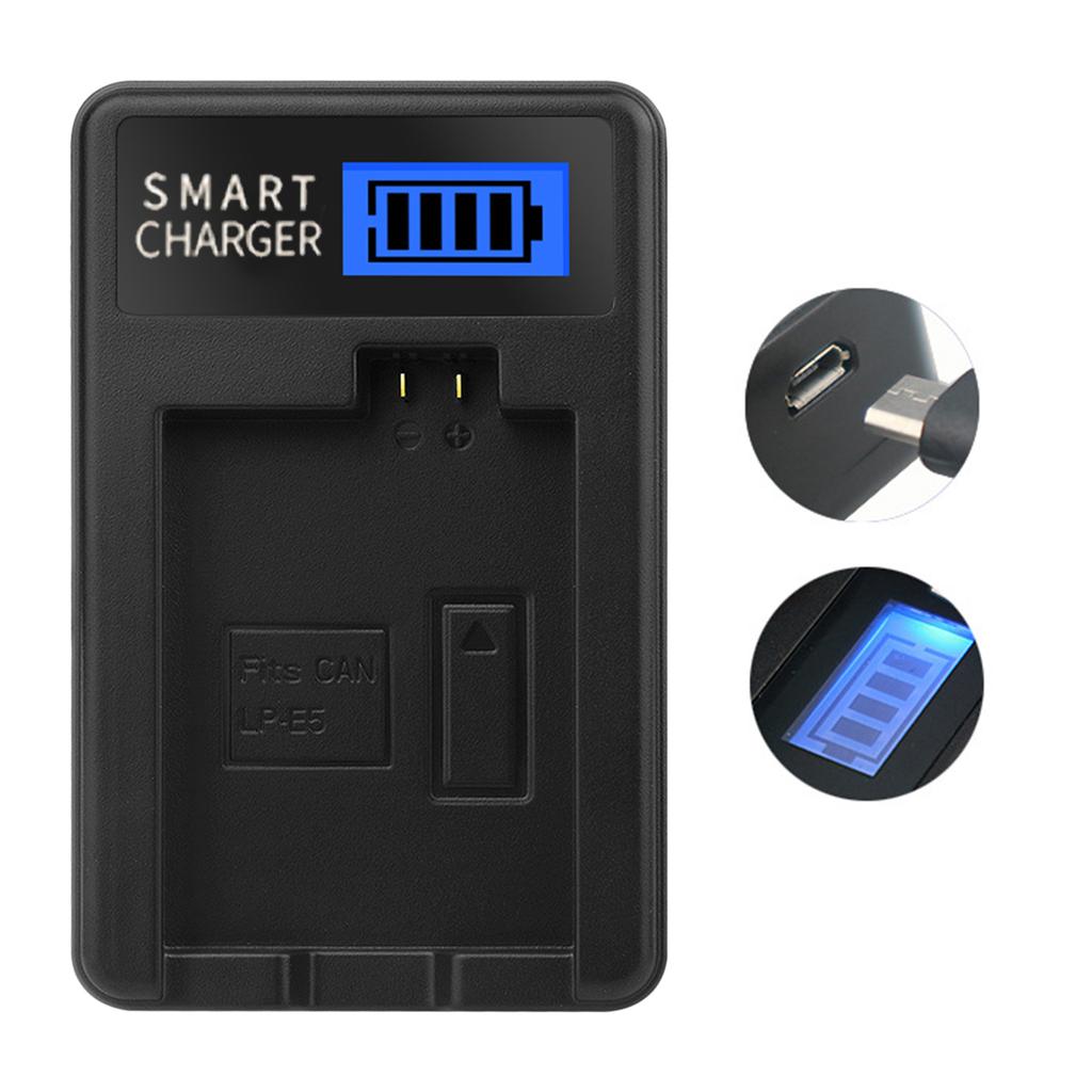 LP-E5 LPE5 LP E5 USB Battery Charger with LCD Screen Replacement for EOS Rebel XS Rebel T1i Rebel XSi 1000D