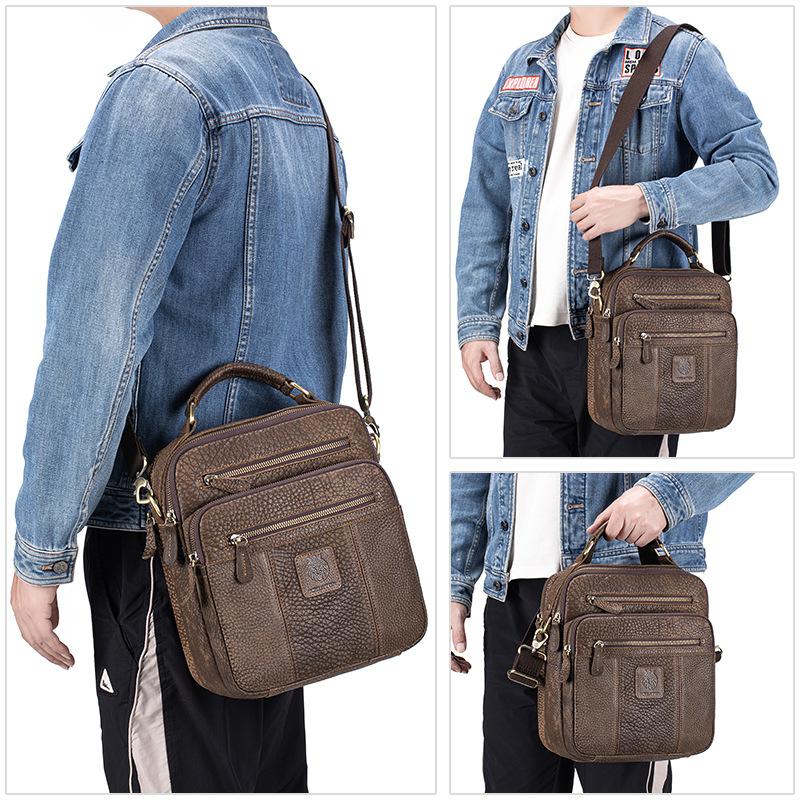 Сумка через плечо из коровьей кожи, Ретро сумка кроссбоди из натуральной кожи, Мужская сумка большой вместимости