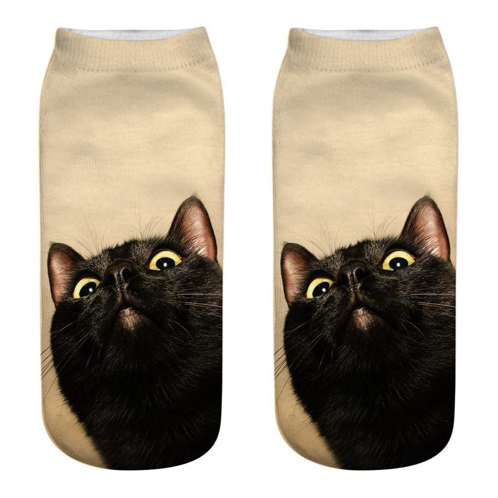 Women 3D Novelty Crazy Funny Cat Socks Cute Colorful Cartoon Low Cut Socks