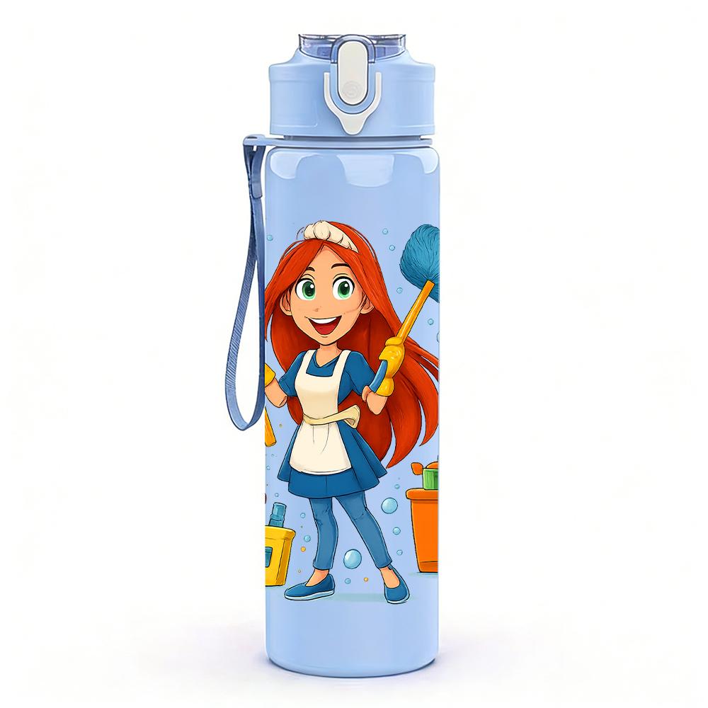1PC Red Haired Handyman 750ml Color Plastic Sports Water Bottle Leakproof Flip Straw Lid For Sports Office Home Use