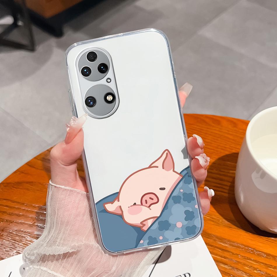 For Huawei P50 Pro P50E Phone Case Lucky Flowers Patterns Transparent Protective Funda For Huawei P 50 Soft TPU Silicone Bumper