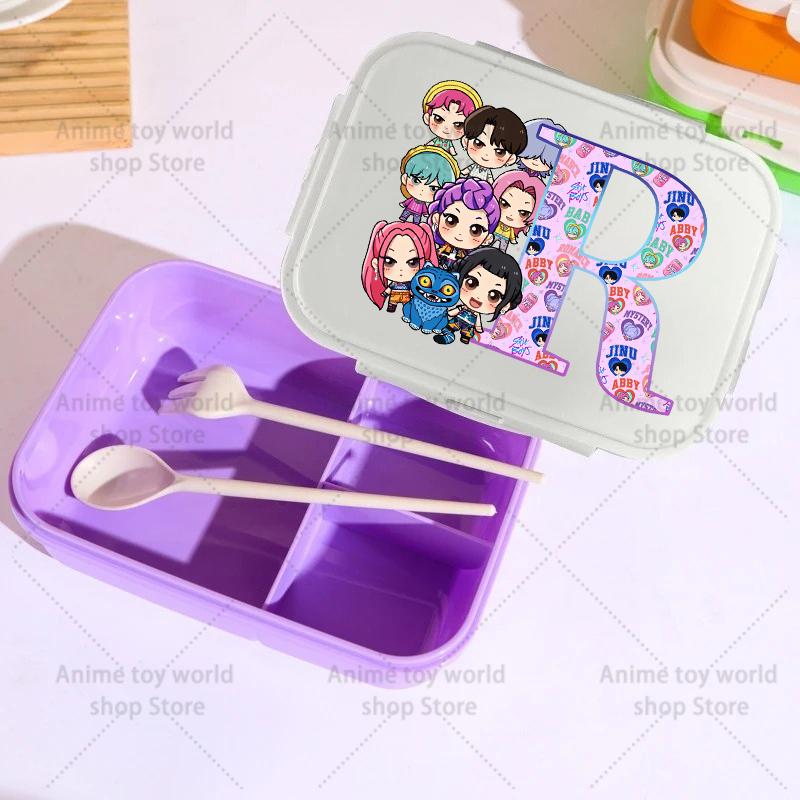 26letters KPop Demon Hunters Lunch Box Girl Boy Portable Bento Boxs Student Hermetic Food Crisper Single Layer Capacity Kid Gift