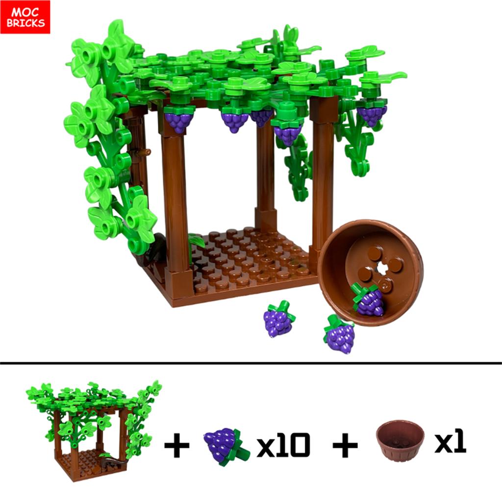 MOC Bricks Square Grape Trellis City Farm Vineyard Garden Scene Accessories Educational Building Blocks Model Kids Toys Gifts