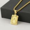18K Gold Square Double-sided English Letter Pendant for Men, Titanium Steel Necklace