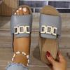 Slope Heel Thick Soled Slippers for Women, Plus Size Casual and Fashionable Simple Metal Buckle Fish Mouth Sandals