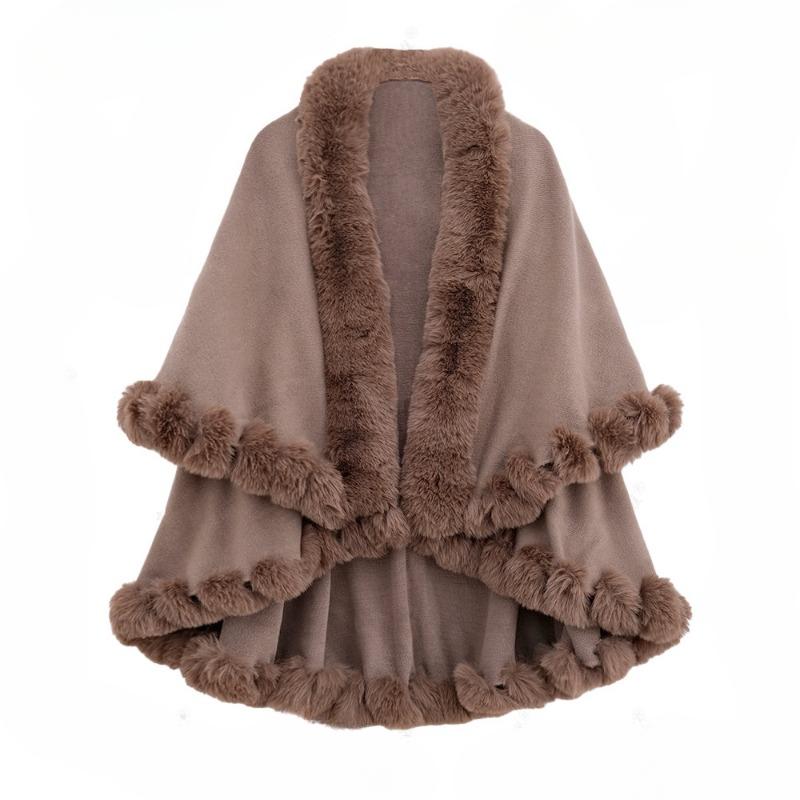 Осенне-зимняя женская двухслойная накидка из искусственного меха с капюшоном и кардиганом