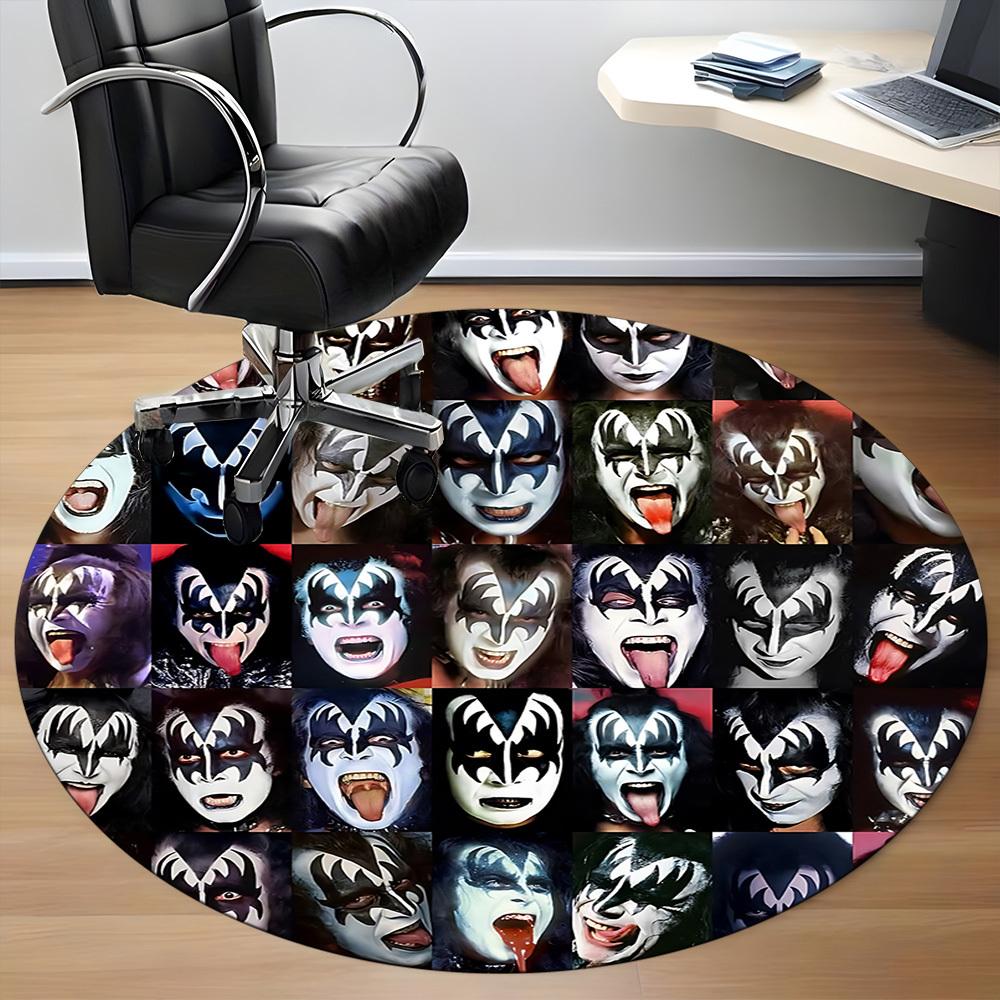 1 шт. Ковер с изображением группы KISS, Круглый, Нескользящий, Прочный, Большого размера, Офисный ковер, Подходит для офиса, Красивое украшение