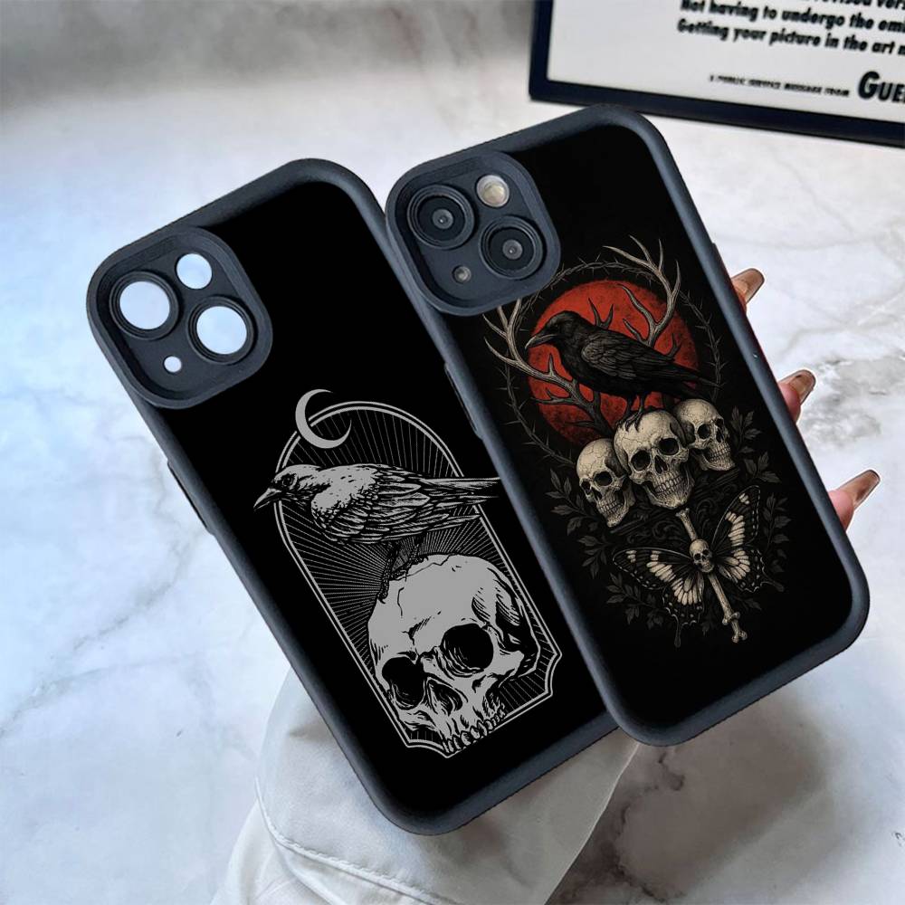 Череп Готический Жуткий Пастельный Гот Чехол Для Телефона Для iPhone 17 16 15 14 13 12 11 Pro Plus Max Мягкий ТПУ Защита Мягкий Чехол