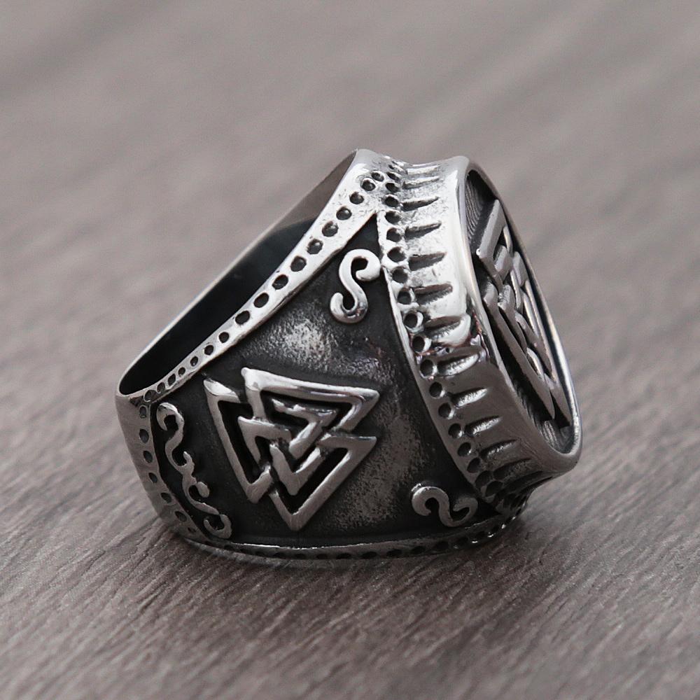 Винтажное Кольцо Валькнут из Нержавеющей Стали Viking Мужское Мальчишеское Нордическое Треугольник Одина Viking Кольцо Амулет Байкера Украшение для Парня Подарок