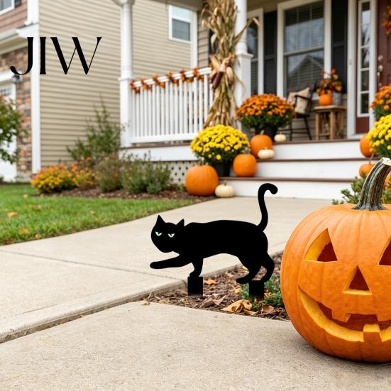 Creepy Lawn Decorations Halloween Garden Stake, Black Cat Yard Sign with Glow-in-the-dark Party Decor Eyes, Waterproof Spooky Ghost Silhouette