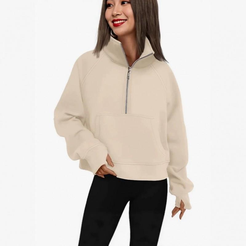 Womens Oversized Half-Zip Pullover Hoodie Loose Fit Long Sleeve Raglan Casual Top Winter