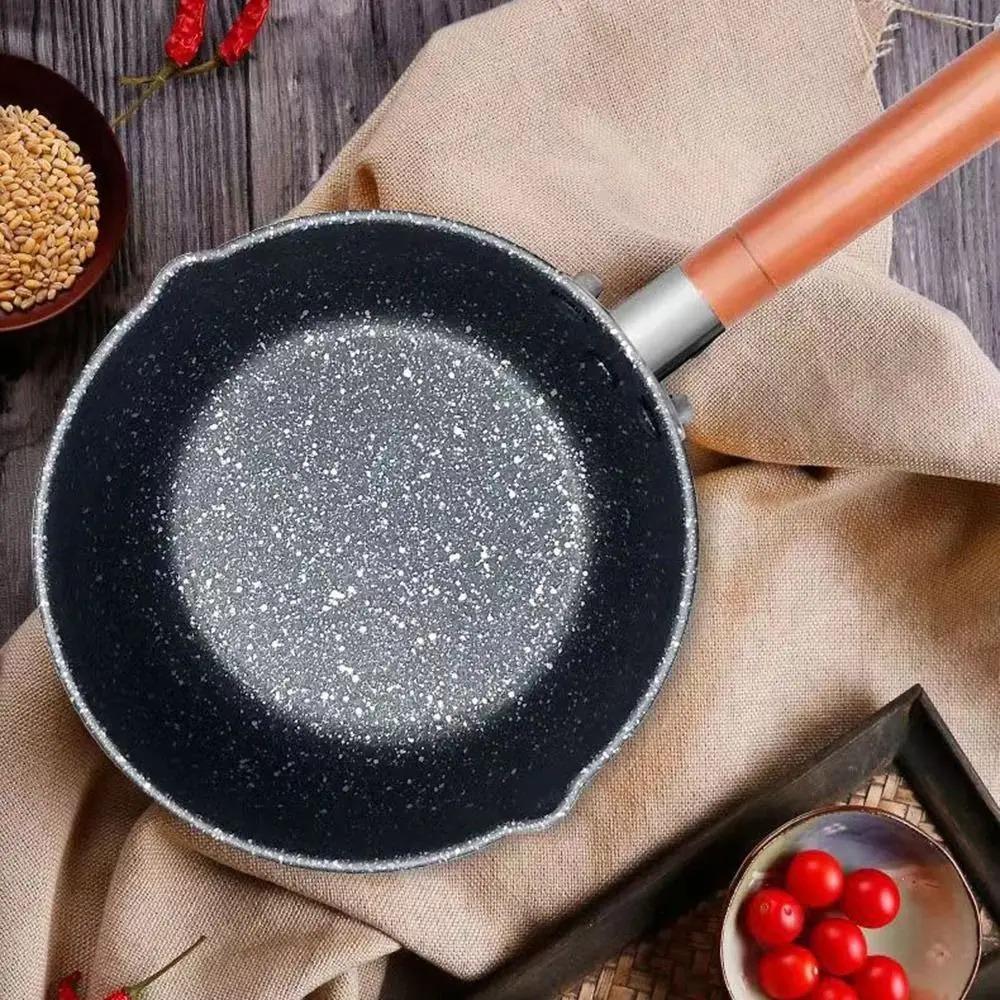 Wood Handle Milk Pot with Lid and Pour Spout Soup Pot Cookware Cooking Saucepan Porridge