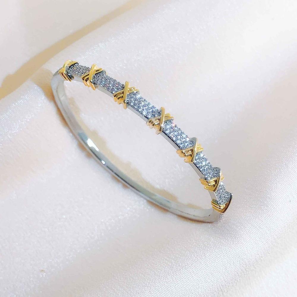 Европейский и американский ретро двухцветный гальванизированный медный циркониевый браслет легкая роскошь не выцветает женский универсальный высококлассный браслет