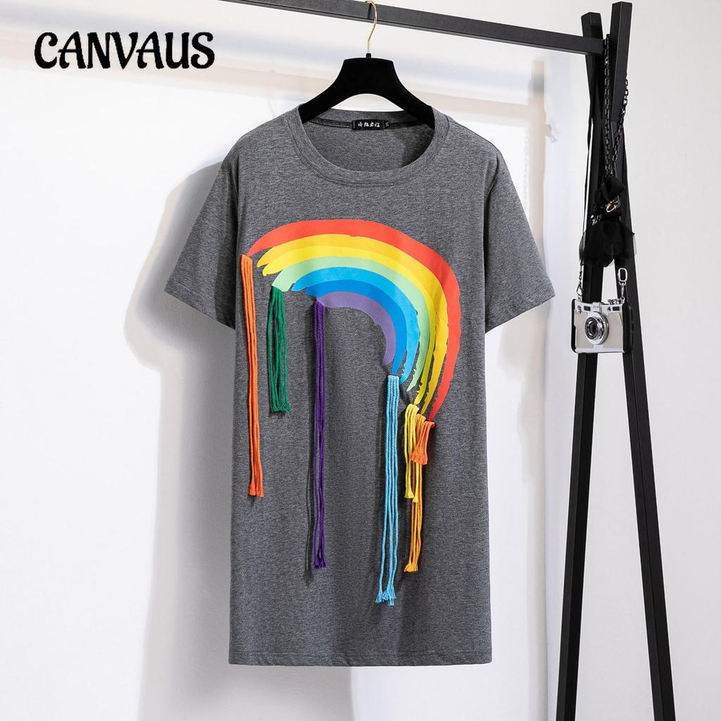 Summer Women's Rainbow Dress Fashion Dazzling Coolred Plus Size Medium Long T-Shirt Dress