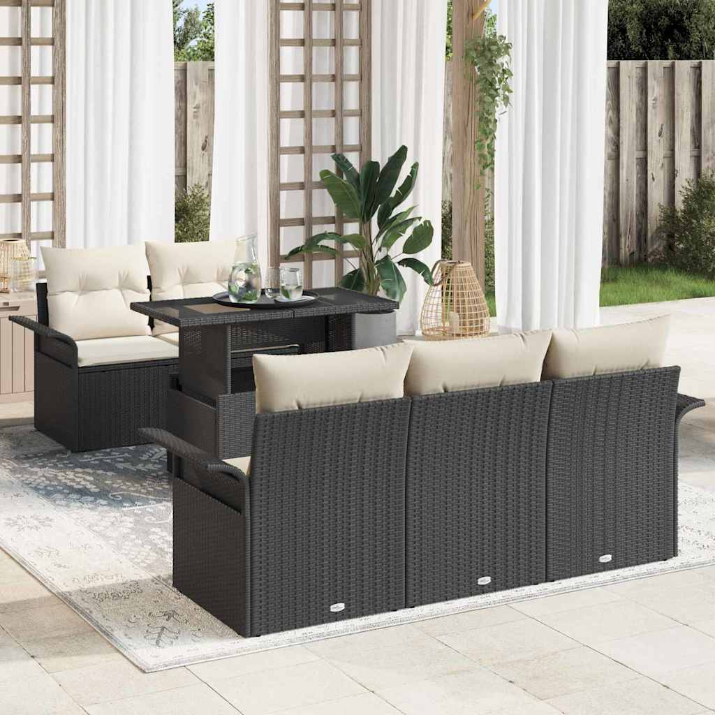 Garden Sofa Set with Cushions 6 pcs Black Poly Rattan